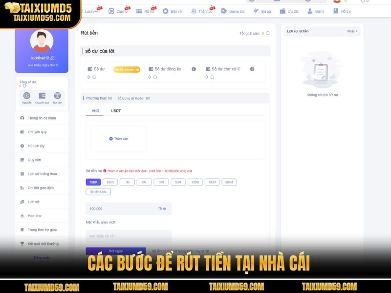 Các bước để rút tiền tại nhà cái